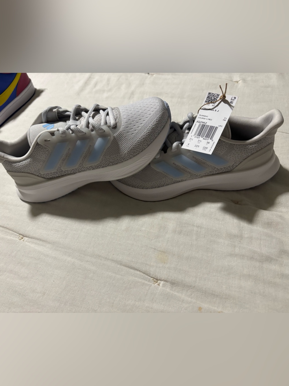 NWT adidas Gray Sneakers with Light Blue Stripes